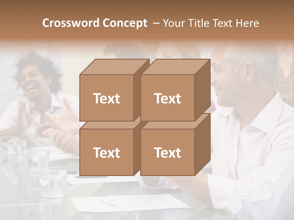Four Businesspeople In Boardroom Applauding And Smiling PowerPoint Template