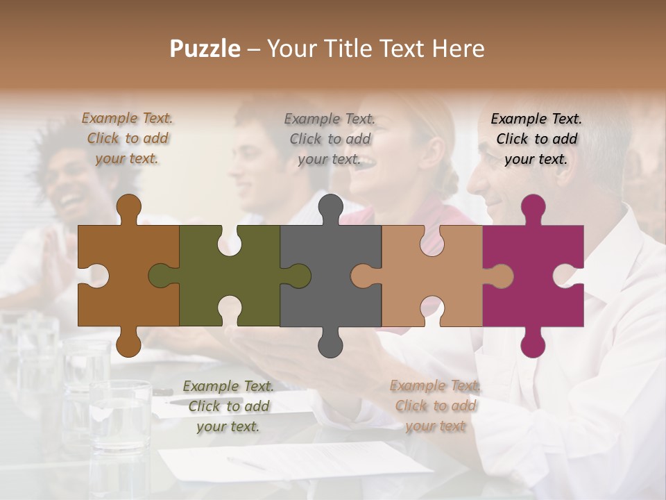 Four Businesspeople In Boardroom Applauding And Smiling PowerPoint Template