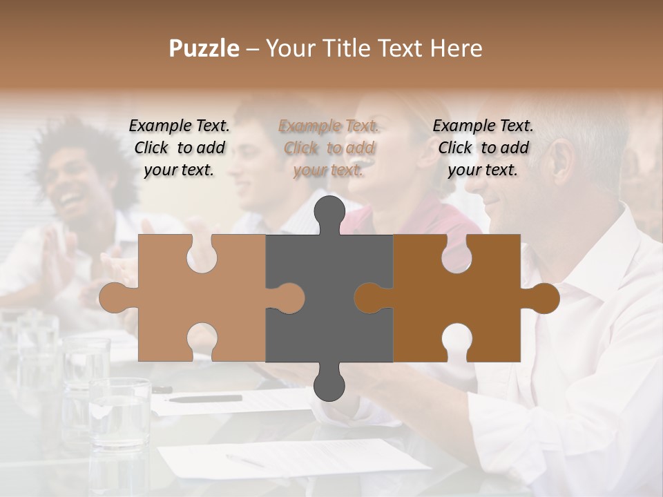 Four Businesspeople In Boardroom Applauding And Smiling PowerPoint Template