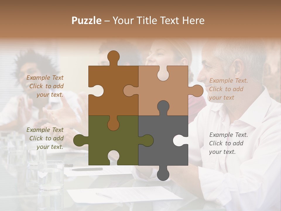 Four Businesspeople In Boardroom Applauding And Smiling PowerPoint Template