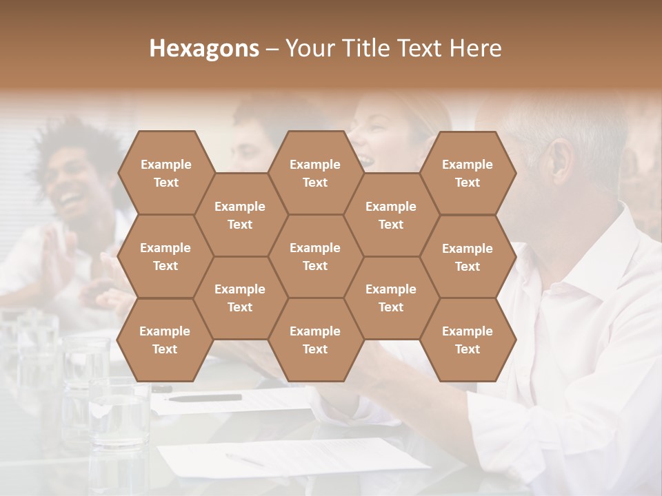 Four Businesspeople In Boardroom Applauding And Smiling PowerPoint Template