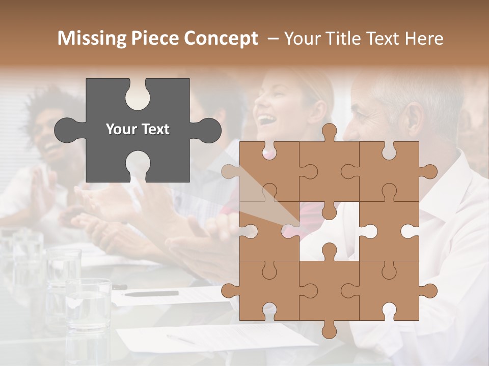 Four Businesspeople In Boardroom Applauding And Smiling PowerPoint Template