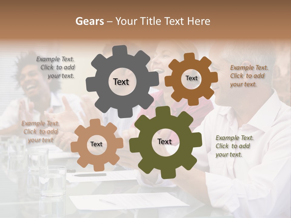 Four Businesspeople In Boardroom Applauding And Smiling PowerPoint Template