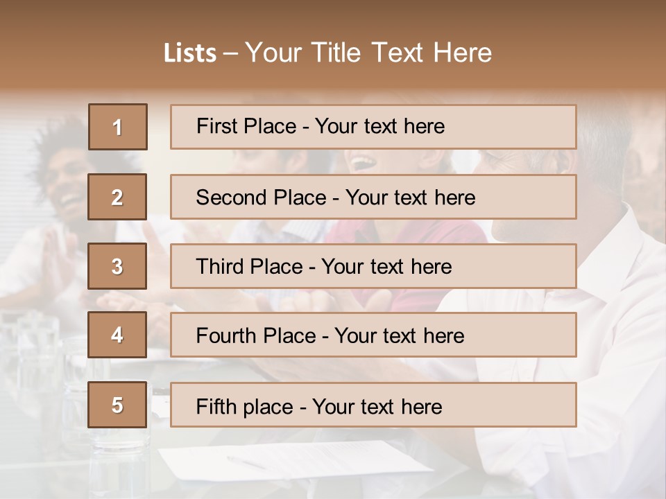 Four Businesspeople In Boardroom Applauding And Smiling PowerPoint Template