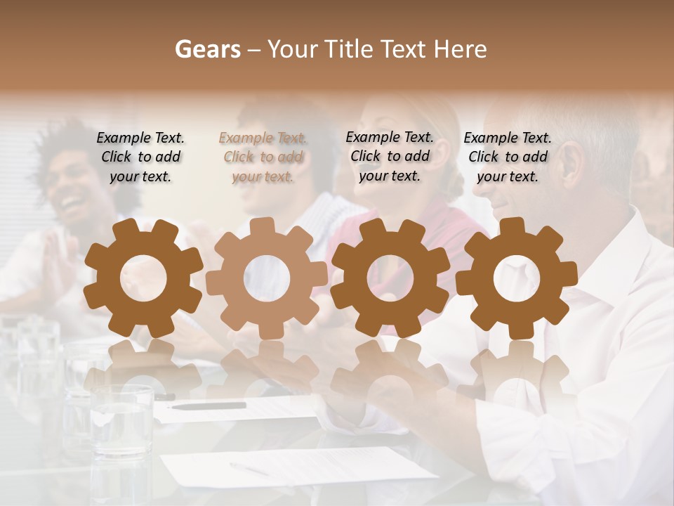 Four Businesspeople In Boardroom Applauding And Smiling PowerPoint Template