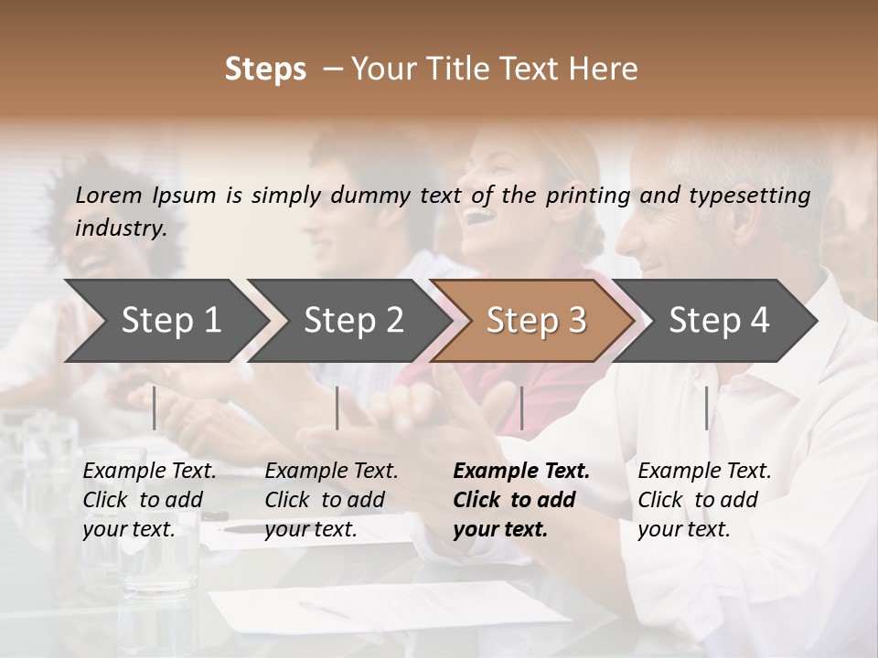 Four Businesspeople In Boardroom Applauding And Smiling PowerPoint Template