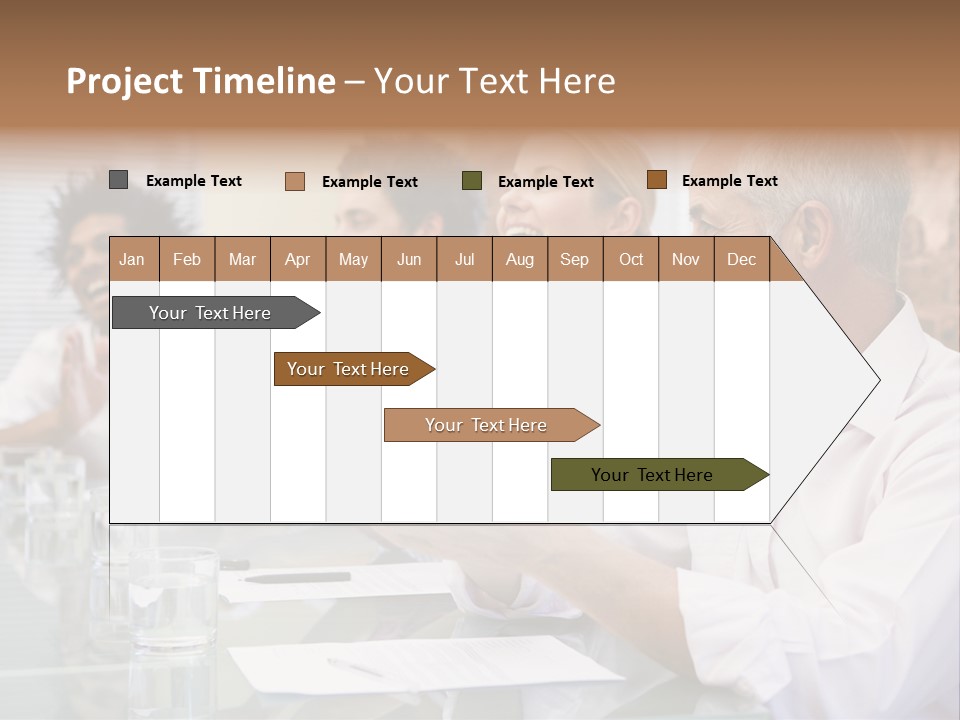 Four Businesspeople In Boardroom Applauding And Smiling PowerPoint Template