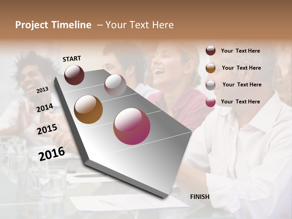 Four Businesspeople In Boardroom Applauding And Smiling PowerPoint Template