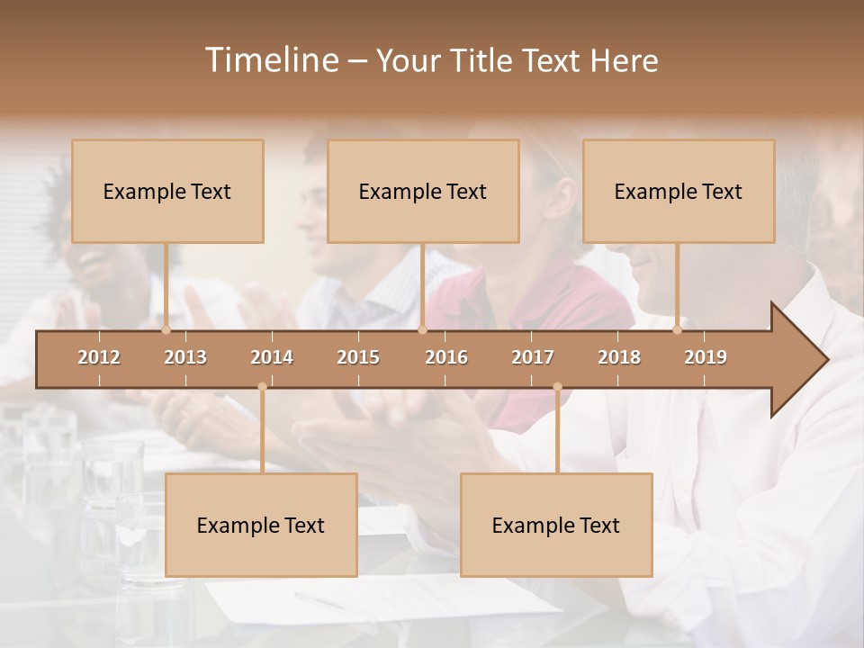 Four Businesspeople In Boardroom Applauding And Smiling PowerPoint Template