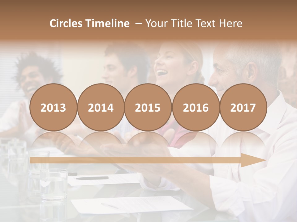 Four Businesspeople In Boardroom Applauding And Smiling PowerPoint Template