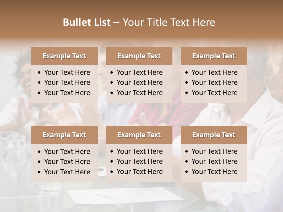 Four Businesspeople In Boardroom Applauding And Smiling PowerPoint Template