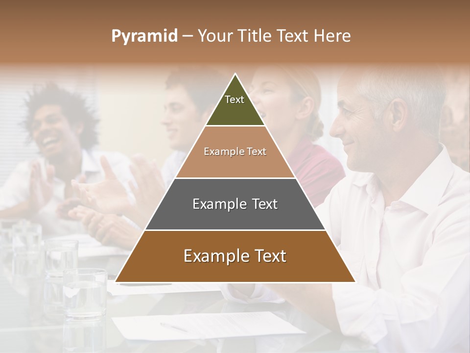Four Businesspeople In Boardroom Applauding And Smiling PowerPoint Template