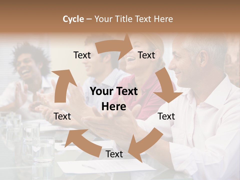 Four Businesspeople In Boardroom Applauding And Smiling PowerPoint Template