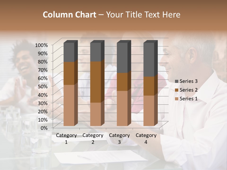 Four Businesspeople In Boardroom Applauding And Smiling PowerPoint Template