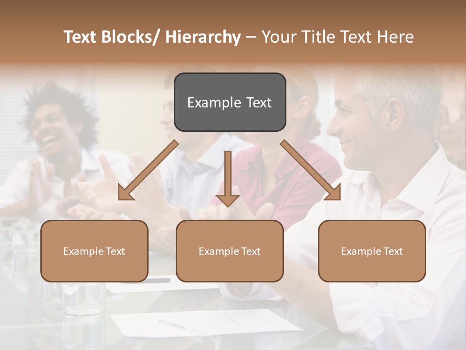 Four Businesspeople In Boardroom Applauding And Smiling PowerPoint Template