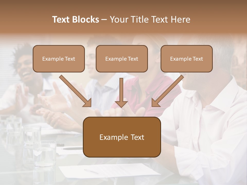 Four Businesspeople In Boardroom Applauding And Smiling PowerPoint Template