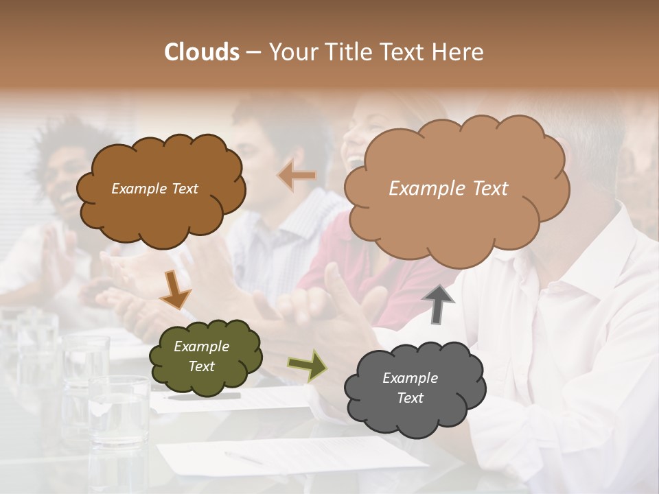 Four Businesspeople In Boardroom Applauding And Smiling PowerPoint Template