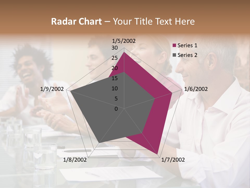 Four Businesspeople In Boardroom Applauding And Smiling PowerPoint Template
