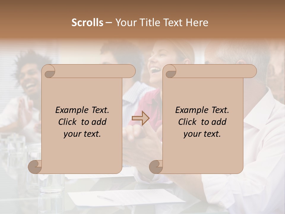 Four Businesspeople In Boardroom Applauding And Smiling PowerPoint Template