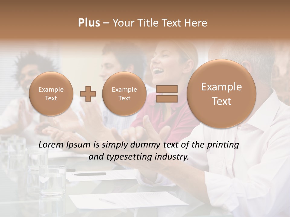 Four Businesspeople In Boardroom Applauding And Smiling PowerPoint Template