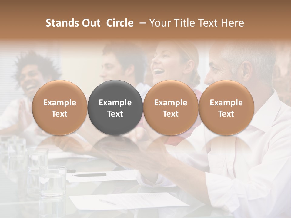 Four Businesspeople In Boardroom Applauding And Smiling PowerPoint Template