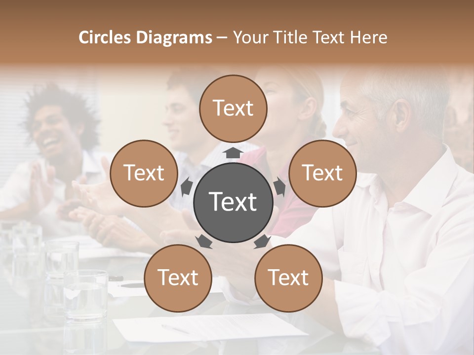 Four Businesspeople In Boardroom Applauding And Smiling PowerPoint Template