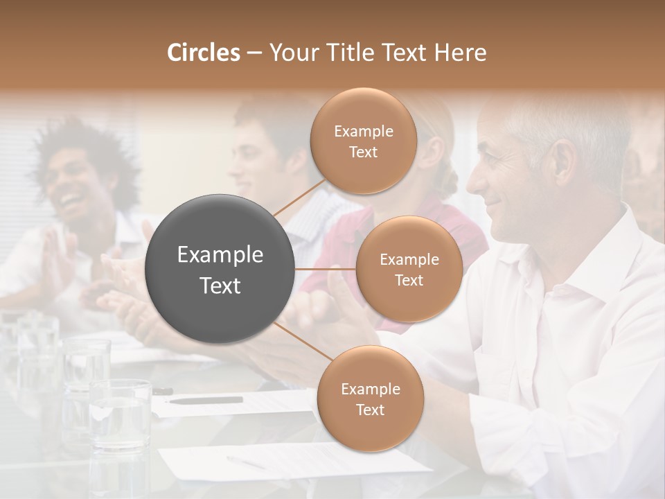 Four Businesspeople In Boardroom Applauding And Smiling PowerPoint Template