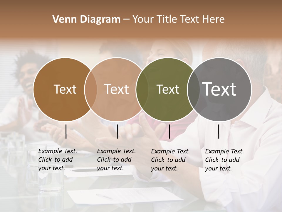 Four Businesspeople In Boardroom Applauding And Smiling PowerPoint Template