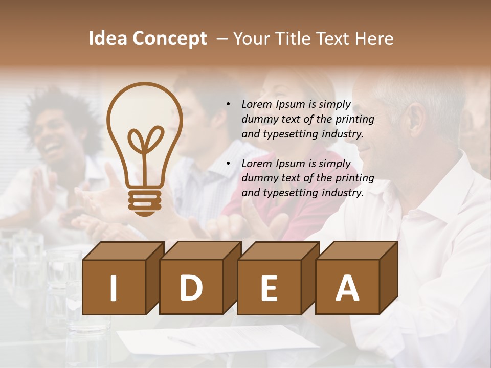 Four Businesspeople In Boardroom Applauding And Smiling PowerPoint Template