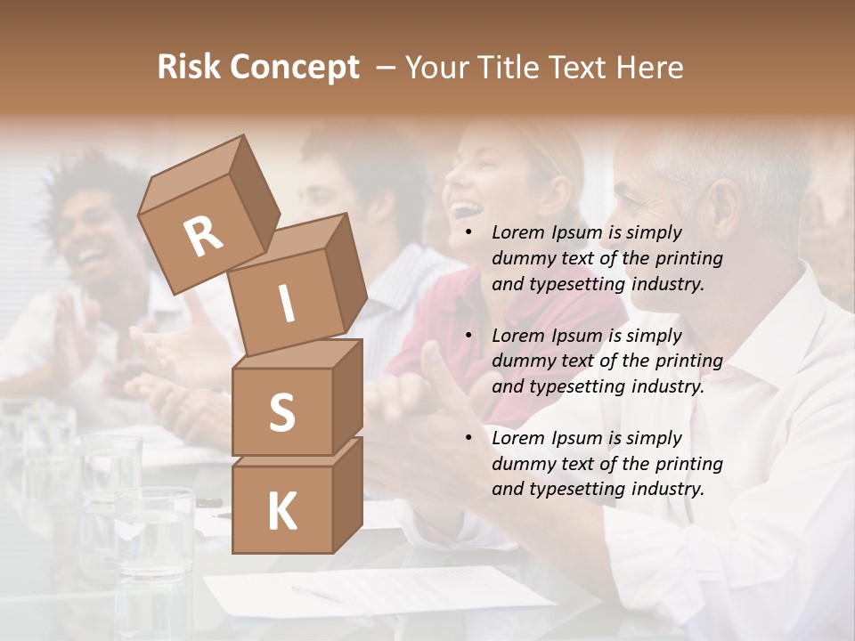 Four Businesspeople In Boardroom Applauding And Smiling PowerPoint Template