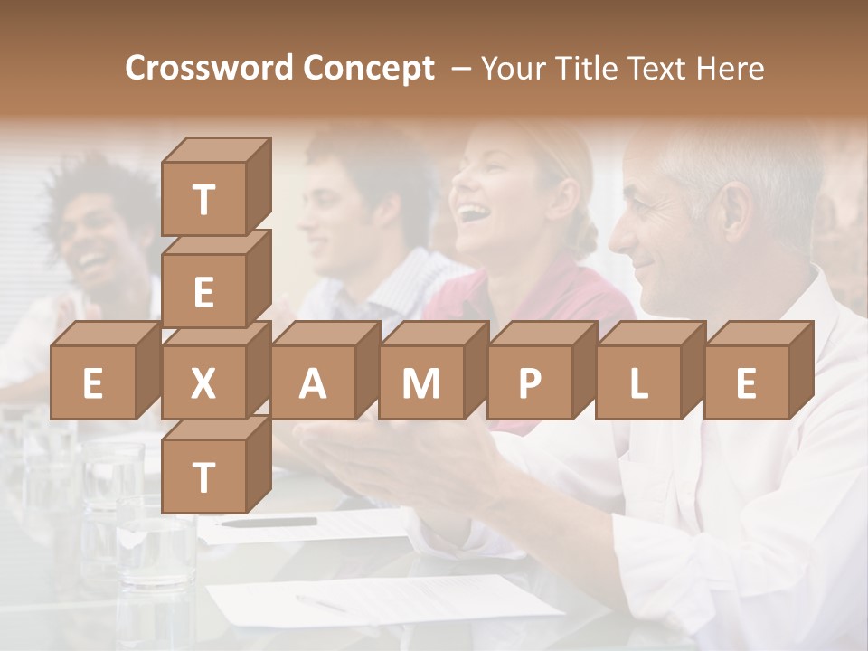 Four Businesspeople In Boardroom Applauding And Smiling PowerPoint Template