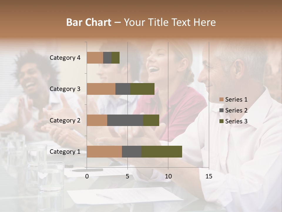 Four Businesspeople In Boardroom Applauding And Smiling PowerPoint Template