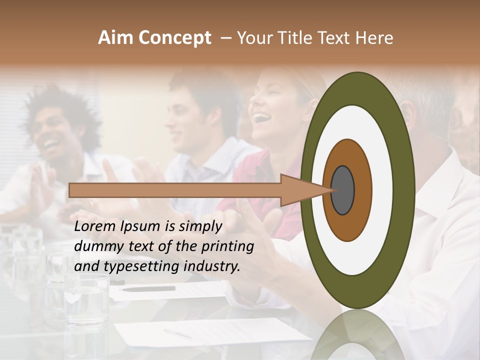 Four Businesspeople In Boardroom Applauding And Smiling PowerPoint Template