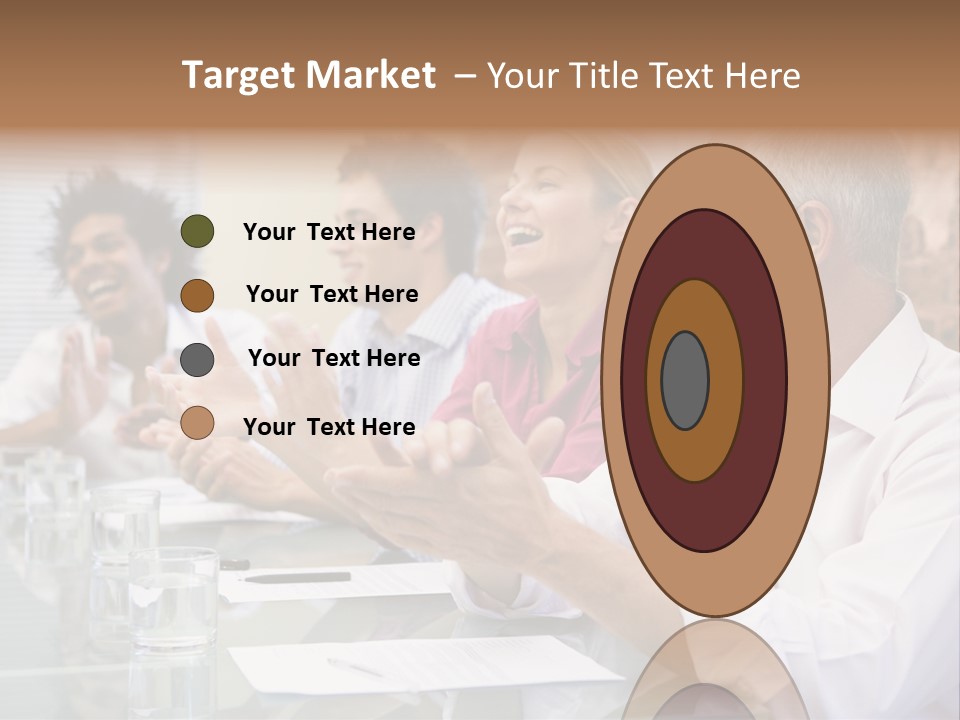 Four Businesspeople In Boardroom Applauding And Smiling PowerPoint Template