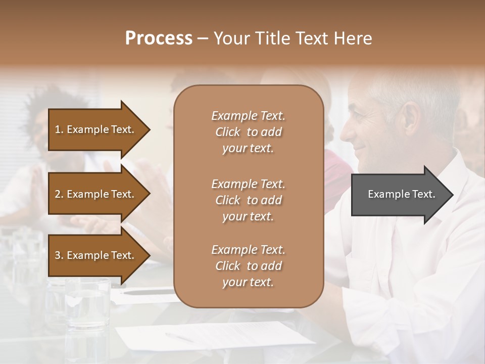 Four Businesspeople In Boardroom Applauding And Smiling PowerPoint Template