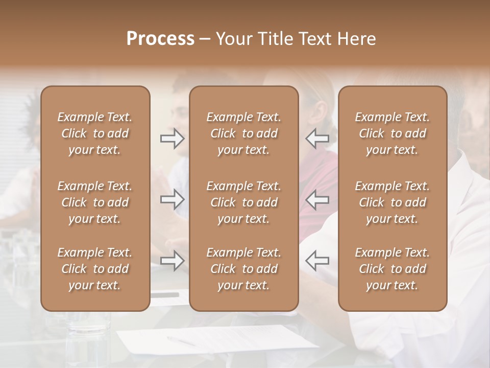 Four Businesspeople In Boardroom Applauding And Smiling PowerPoint Template