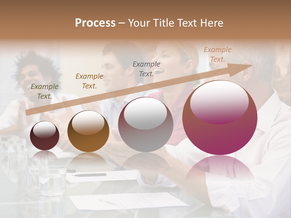 Four Businesspeople In Boardroom Applauding And Smiling PowerPoint Template