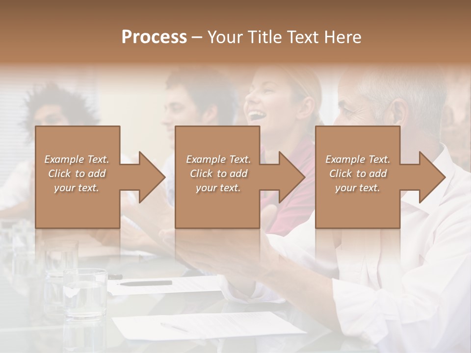 Four Businesspeople In Boardroom Applauding And Smiling PowerPoint Template