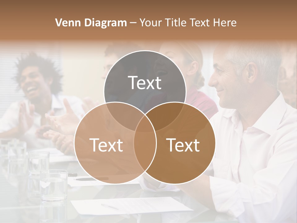 Four Businesspeople In Boardroom Applauding And Smiling PowerPoint Template