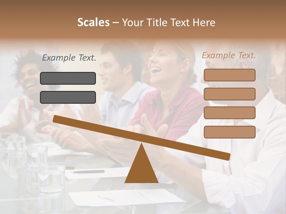 Four Businesspeople In Boardroom Applauding And Smiling PowerPoint Template