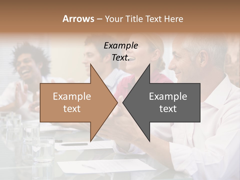 Four Businesspeople In Boardroom Applauding And Smiling PowerPoint Template