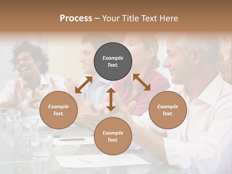 Four Businesspeople In Boardroom Applauding And Smiling PowerPoint Template