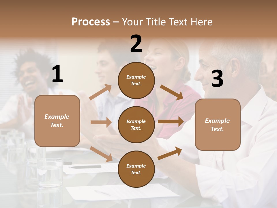 Four Businesspeople In Boardroom Applauding And Smiling PowerPoint Template
