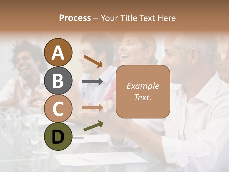 Four Businesspeople In Boardroom Applauding And Smiling PowerPoint Template