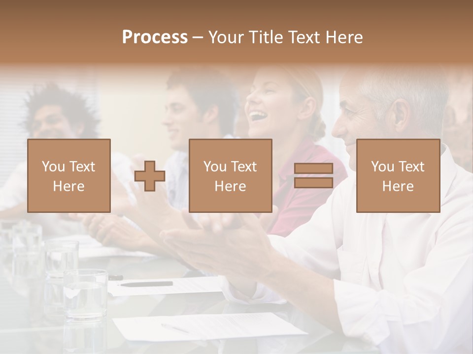 Four Businesspeople In Boardroom Applauding And Smiling PowerPoint Template