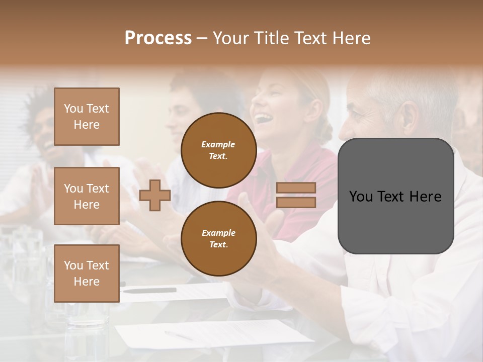 Four Businesspeople In Boardroom Applauding And Smiling PowerPoint Template