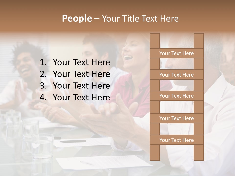 Four Businesspeople In Boardroom Applauding And Smiling PowerPoint Template