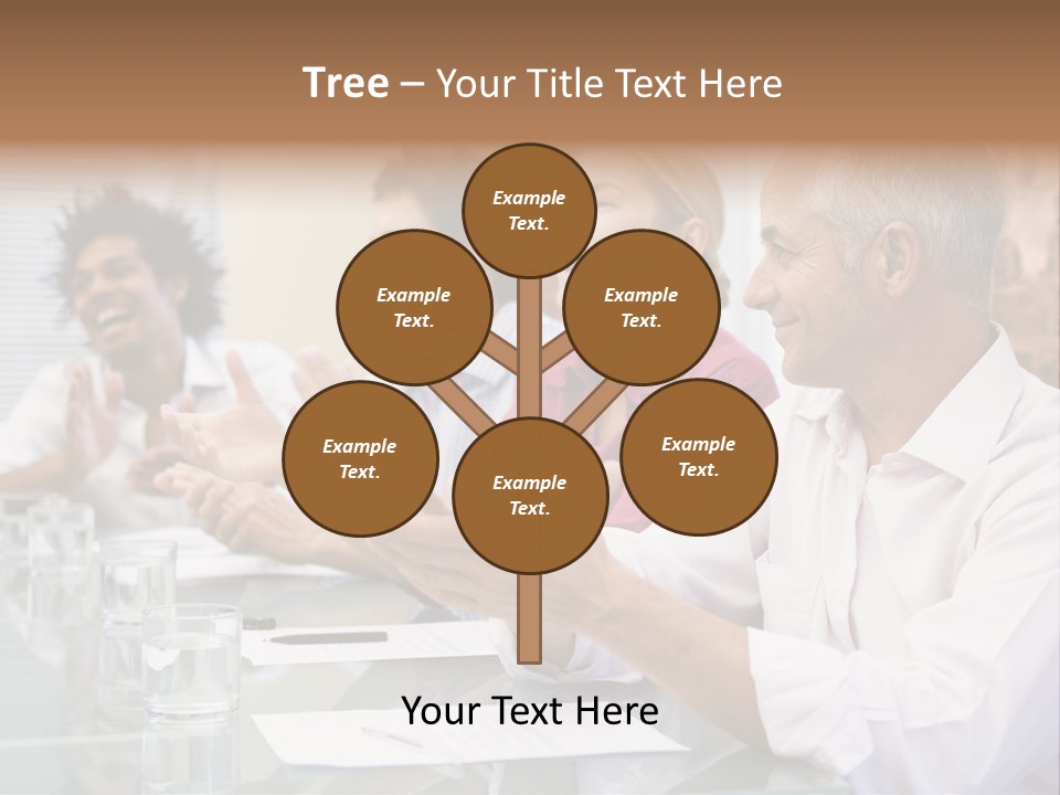 Four Businesspeople In Boardroom Applauding And Smiling PowerPoint Template