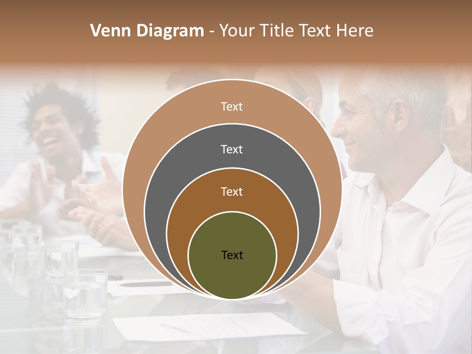 Four Businesspeople In Boardroom Applauding And Smiling PowerPoint Template