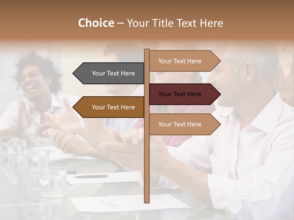 Four Businesspeople In Boardroom Applauding And Smiling PowerPoint Template